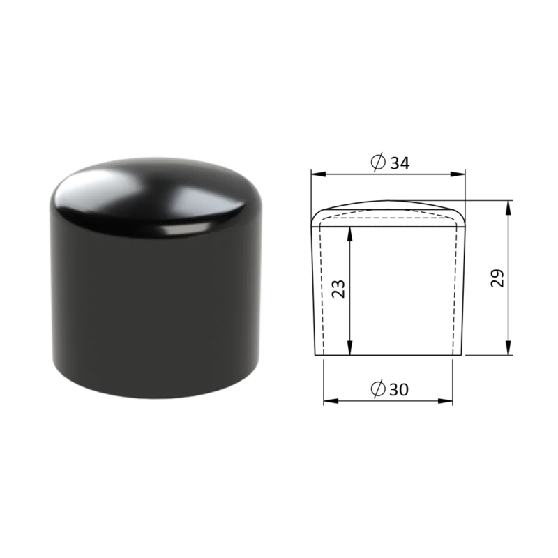 Vnější krytka PVC ø 34 x 29 mm, otvor 30 x 23 mm, černá Cenový Hit