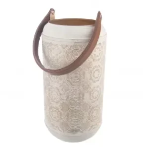 Značkový Svícen kov/koženka MANDALA béžový/zlatý 15x15x27 cm náhrada 200084