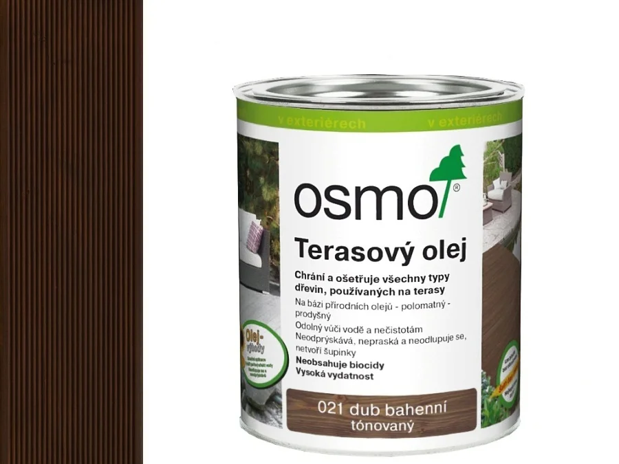 Značkový OSMO 021 Dub bahenní olej na dřevěné terasy 0,75 l – pigmentovaný terasový olej