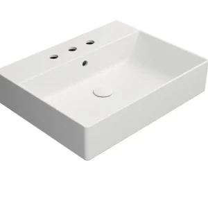Značkový GSI KUBE X keramické umyvadlo 60x47cm, broušená spodní hrana, 3 otvory, bílá mat 94319309